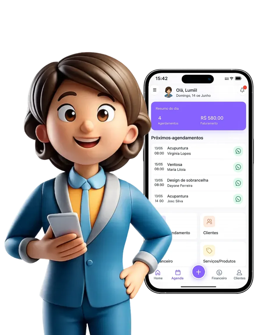 Lumii — mascote e telas do app