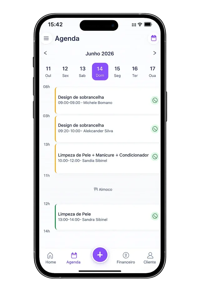 Tela de agenda do app Lumii